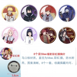 Naruto Anime Circular laser rainbow film brooch badge 58MM a set of 8