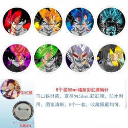 DRAGON BALL Anime Circular laser rainbow film brooch badge 58MM a set of 8