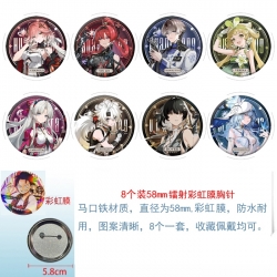 Mingchao Anime Circular laser rainbow film brooch badge 58MM a set of 8