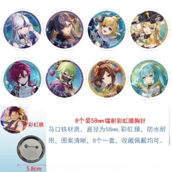 Genshin Impact Anime Circular laser rainbow film brooch badge 58MM a set of 8