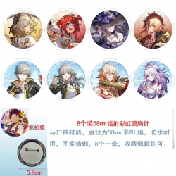 Honkai: Star Rail Anime Circular laser rainbow film brooch badge 58MM a set of 8