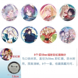 Cosmic princess kaguya Anime Circular laser rainbow film brooch badge 58MM a set of 8