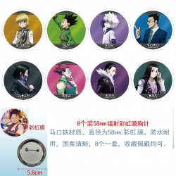 HunterXHunter Anime Circular laser rainbow film brooch badge 58MM a set of 8