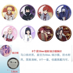 Naruto Anime Circular laser fine sand film brooch badge 58MM a set of 8