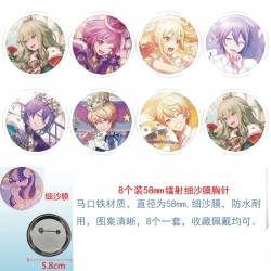 Hatsune Miku Anime Circular laser fine sand film brooch badge 58MM a set of 8