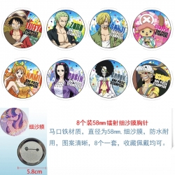 One Piece Anime Circular laser fine sand film brooch badge 58MM a set of 8
