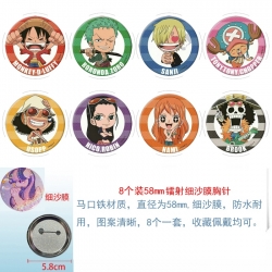 One Piece Anime Circular laser fine sand film brooch badge 58MM a set of 8