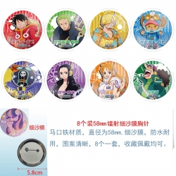 One Piece Anime Circular laser fine sand film brooch badge 58MM a set of 8