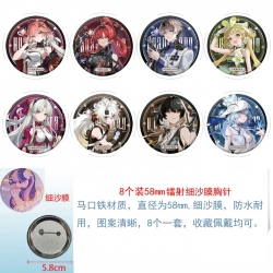 Mingchao Anime Circular laser fine sand film brooch badge 58MM a set of 8