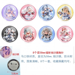 Mingchao Anime Circular laser fine sand film brooch badge 58MM a set of 8