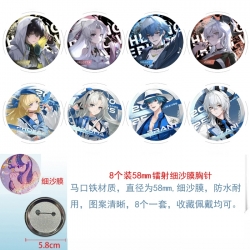 Mingchao Anime Circular laser fine sand film brooch badge 58MM a set of 8