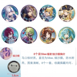 Genshin Impact Anime Circular laser fine sand film brooch badge 58MM a set of 8