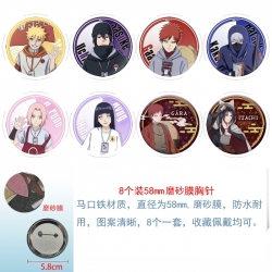 Naruto Anime round scrub film brooch badge 58MM a set of 8