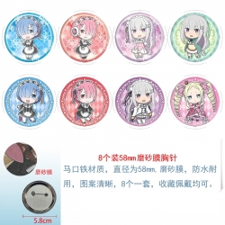 Re:Zero kara Hajimeru Isekai Seikatsu Anime round scrub film brooch badge 58MM a set of 8