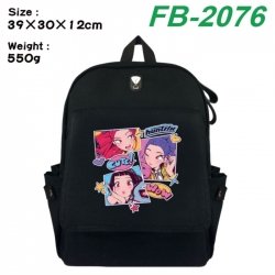 K-Pop:Demon Hunters Canvas Flip Backpack Student Schoolbag Headphone Hole 39X30X12CM