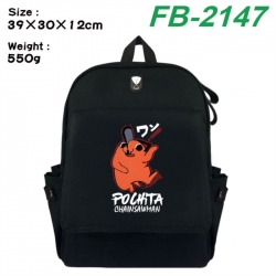 Chainsaw Man Canvas Flip Backpack Student Schoolbag Headphone Hole 39X30X12CM 
