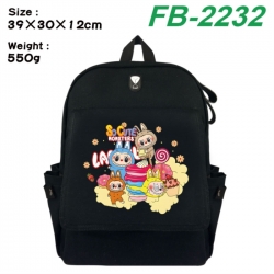 Labubu Canvas Flip Backpack Student Schoolbag Headphone Hole 39X30X12CM 