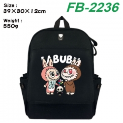 Labubu Canvas Flip Backpack Student Schoolbag Headphone Hole 39X30X12CM 