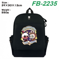 Labubu Canvas Flip Backpack Student Schoolbag Headphone Hole 39X30X12CM 