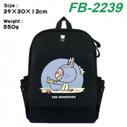 Labubu Canvas Flip Backpack Student Schoolbag Headphone Hole 39X30X12CM 