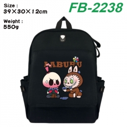 Labubu Canvas Flip Backpack Student Schoolbag Headphone Hole 39X30X12CM 