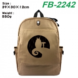 TOTORO Canvas Flip Backpack Student Schoolbag Headphone Hole 39X30X12CM 