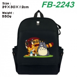 TOTORO Canvas Flip Backpack Student Schoolbag Headphone Hole 39X30X12CM 