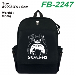 TOTORO Canvas Flip Backpack Student Schoolbag Headphone Hole 39X30X12CM 