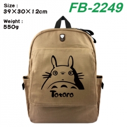TOTORO Canvas Flip Backpack Student Schoolbag Headphone Hole 39X30X12CM 
