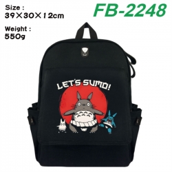TOTORO Canvas Flip Backpack Student Schoolbag Headphone Hole 39X30X12CM 