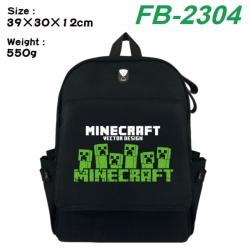 Minecraft Canvas Flip Backpack Student Schoolbag Headphone Hole 39X30X12CM 
