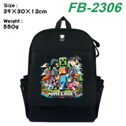 Minecraft Canvas Flip Backpack Student Schoolbag Headphone Hole 39X30X12CM 