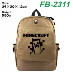 Minecraft Canvas Flip Backpack Student Schoolbag Headphone Hole 39X30X12CM 