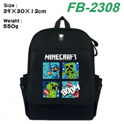 Minecraft Canvas Flip Backpack Student Schoolbag Headphone Hole 39X30X12CM 