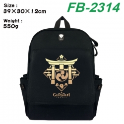 Genshin Impact Canvas Flip Backpack Student Schoolbag Headphone Hole 39X30X12CM 