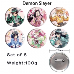 Demon Slayer Kimets Anime Tinplate Bright Film Emblem Badge 75mm a set of 6