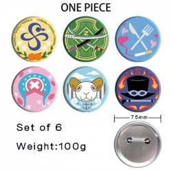 One Piece Anime Tinplate Bright Film Emblem Badge 75mm a set of 6