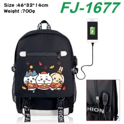 Chiikawa canvas USB backpack cartoon print student backpack 46X32X14CM 700g 