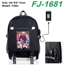 DANDADAN canvas USB backpack cartoon print student backpack 46X32X14CM 700g 