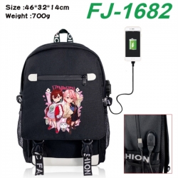 DANDADAN canvas USB backpack cartoon print student backpack 46X32X14CM 700g 