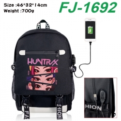K-Pop:Demon Hunters canvas USB backpack cartoon print student backpack 46X32X14CM 700g 