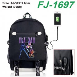 K-Pop:Demon Hunters canvas USB backpack cartoon print student backpack 46X32X14CM 700g 
