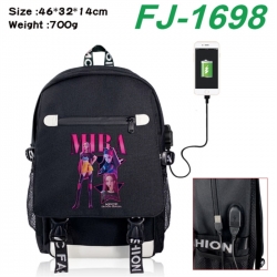 K-Pop:Demon Hunters canvas USB backpack cartoon print student backpack 46X32X14CM 700g 