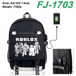 Roblox canvas USB backpack cartoon print student backpack 46X32X14CM 700g 