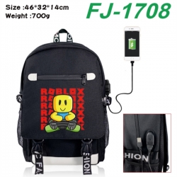 Roblox canvas USB backpack cartoon print student backpack 46X32X14CM 700g 