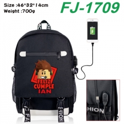 Roblox canvas USB backpack cartoon print student backpack 46X32X14CM 700g 