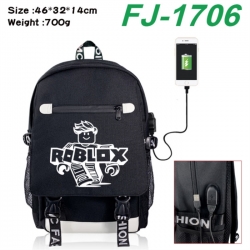 Roblox canvas USB backpack cartoon print student backpack 46X32X14CM 700g 