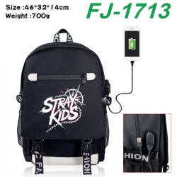 Stray Kids canvas USB backpack cartoon print student backpack 46X32X14CM 700g 