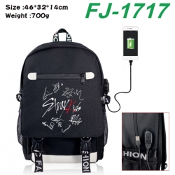 Stray Kids canvas USB backpack cartoon print student backpack 46X32X14CM 700g 