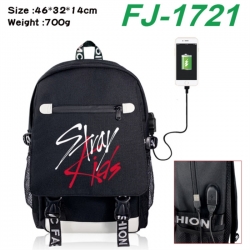 Stray Kids canvas USB backpack cartoon print student backpack 46X32X14CM 700g 